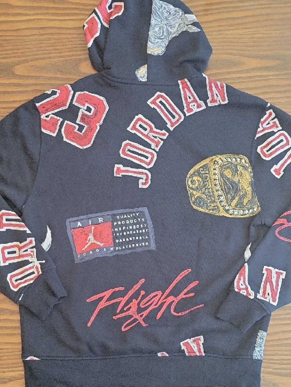 JORDAN Black Hoodie with Red 23 & Gold Ring Graphics - Picture 9 of 10